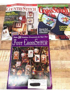3 Winter & Holiday-Themed Cross-Stitch Magazine Ornaments Decor